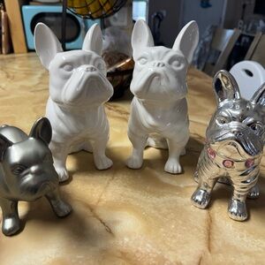 Ceramic and Metallic Bulldog Figurines